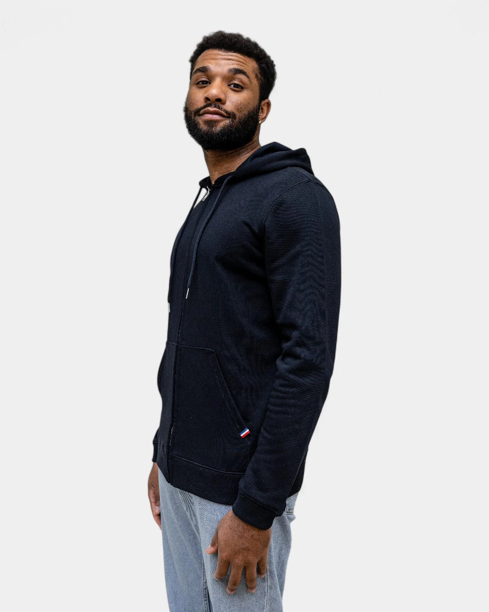Męska bluza z kapturem na zamek Made in France z logo - 1