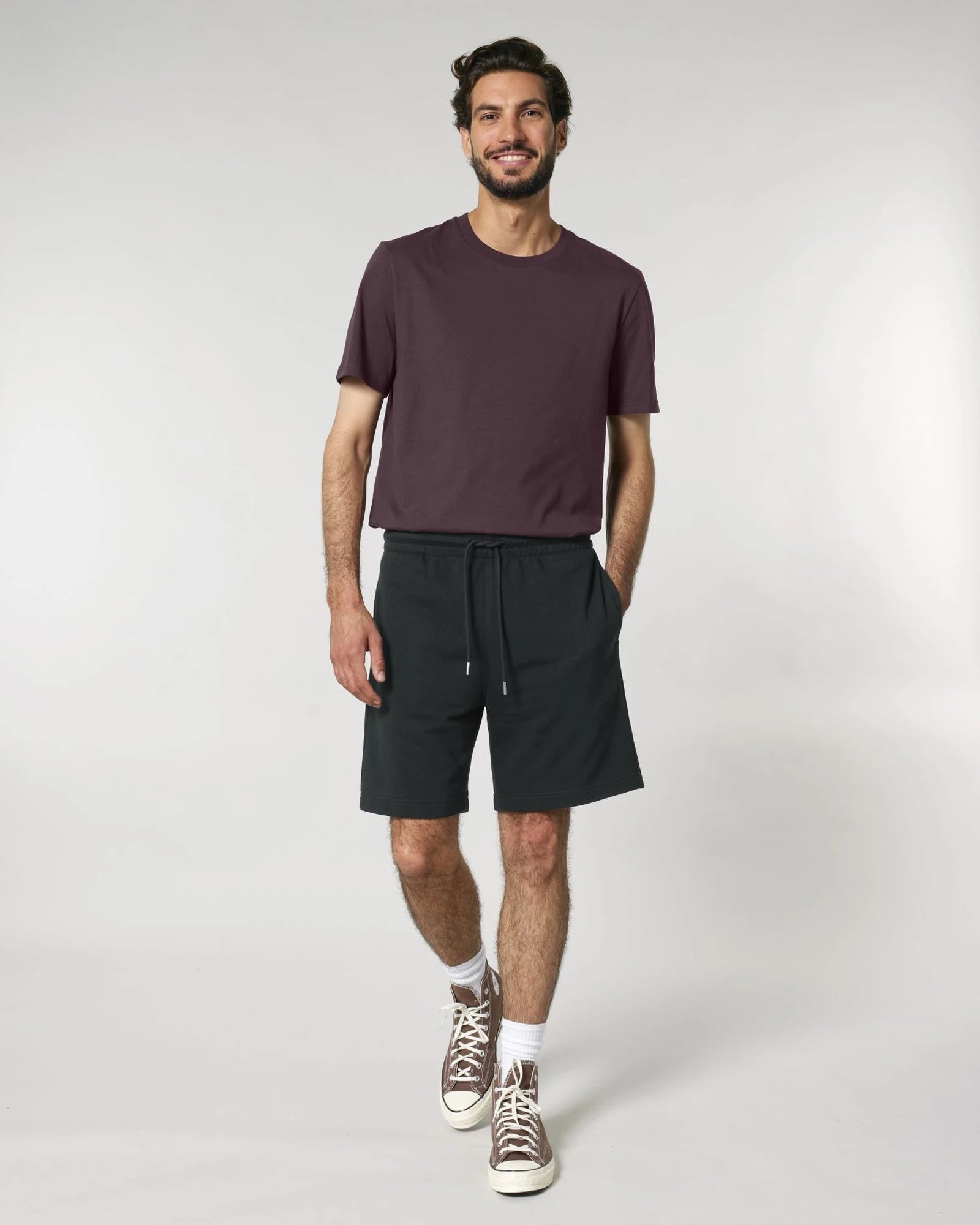 Spodenki dresowe unisex z bawełny organicznej Stanley/Stella Trainer 2.0 z nadrukiem - Czarny