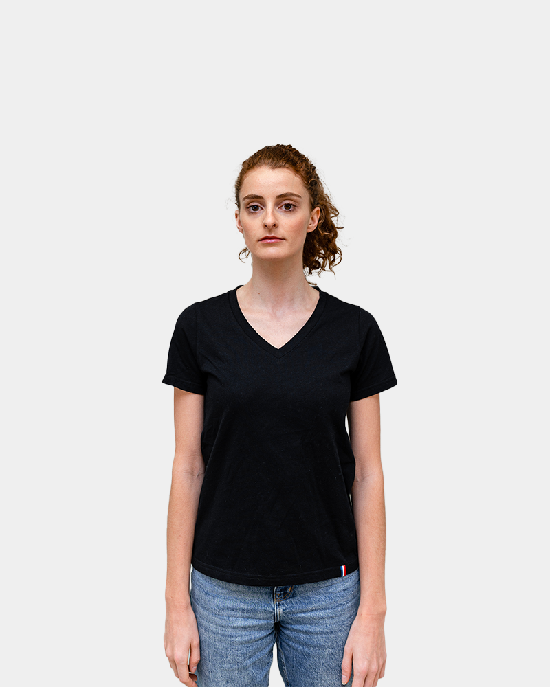 T-shirt damski z dekoltem V Made in France z nadrukiem - 4