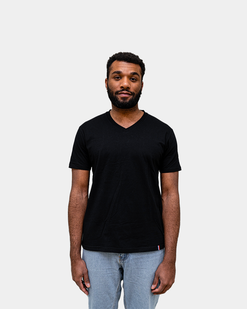 T-shirt męski z dekoltem V Made in France z nadrukiem - 5