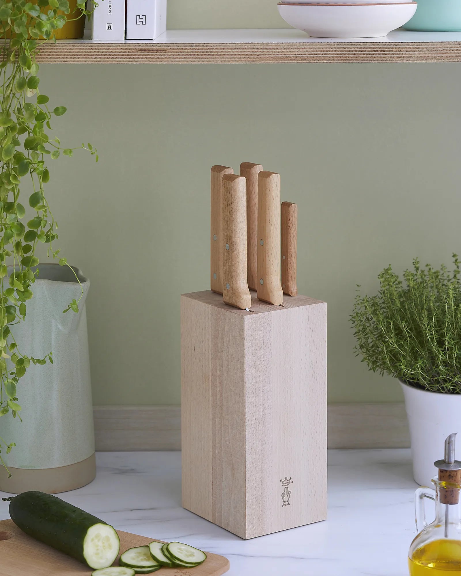 Blok na noże Opinel z drewna bukowego 101x230x116 mm z nadrukiem - 4