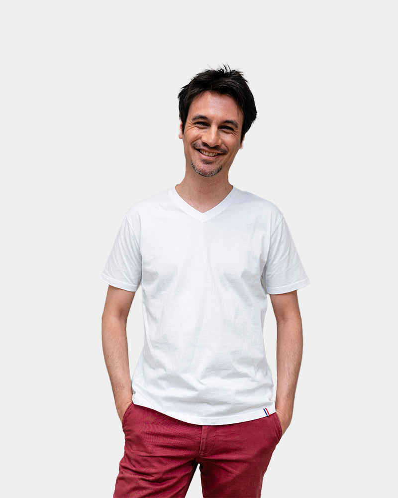 T-shirt męski z dekoltem V Made in France z nadrukiem - 8