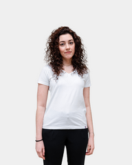 T-shirt damski z dekoltem V Made in France z nadrukiem