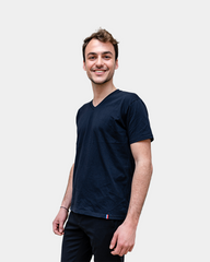 T-shirt męski z dekoltem V Made in France z nadrukiem - 1