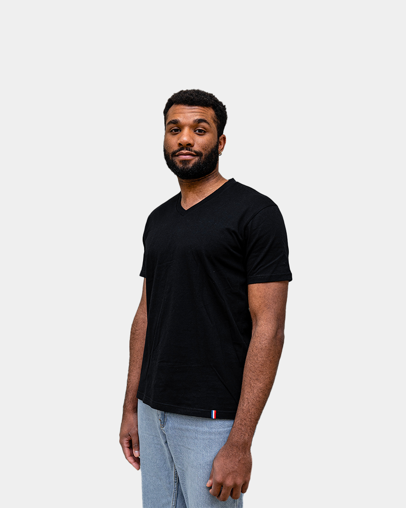 T-shirt męski z dekoltem V Made in France z nadrukiem - 4