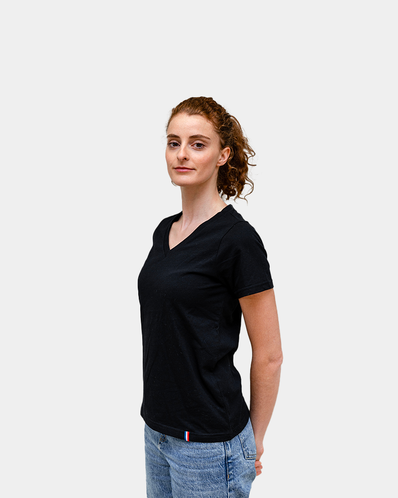 T-shirt damski z dekoltem V Made in France z nadrukiem - 5