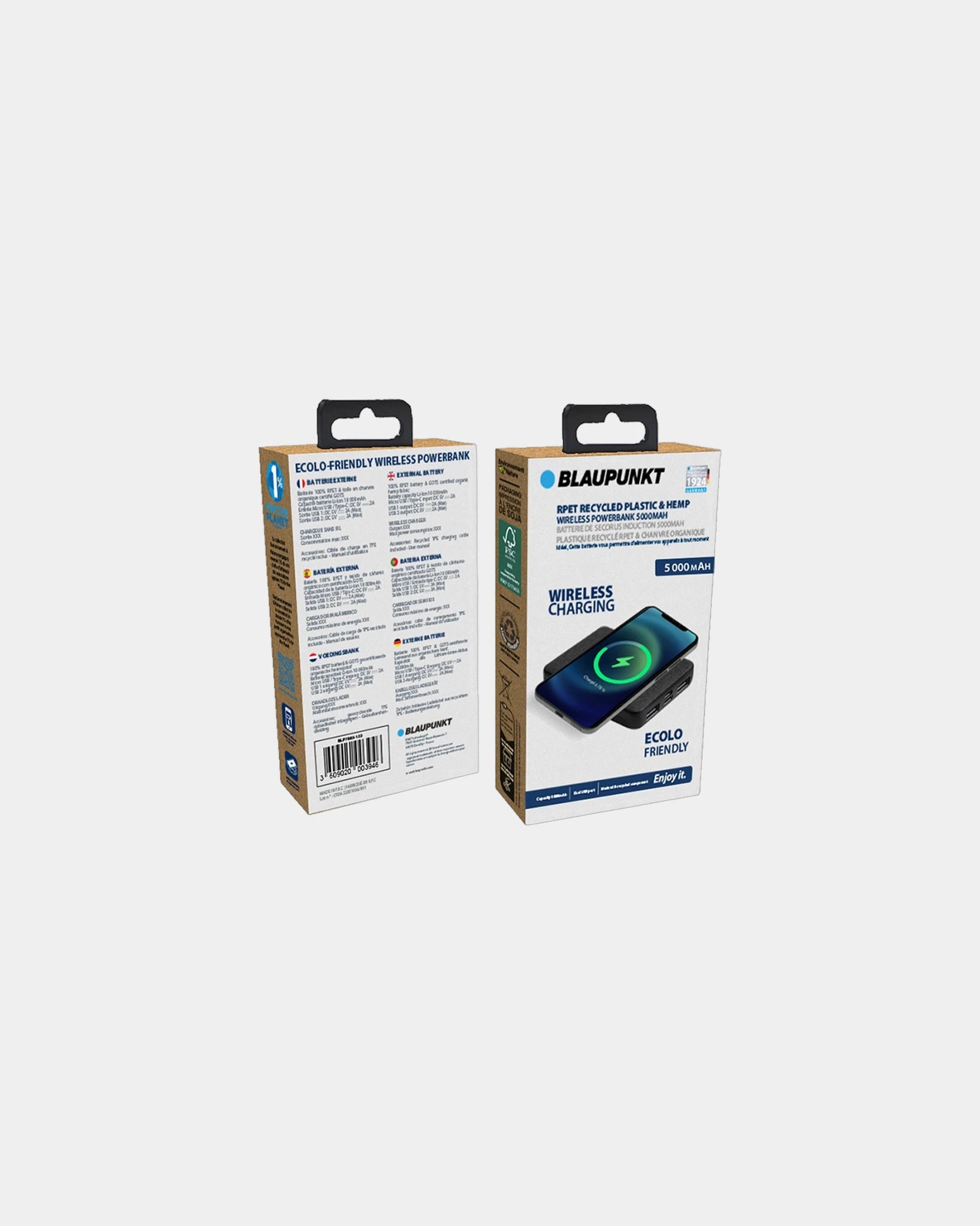Powerbank indukcyjny z RPET i konopi Blaupunkt z nadrukiem - 4