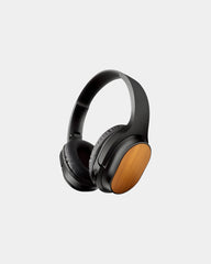 Słuchawki Bluetooth z plastiku z recyklingu i bambusa z nadrukiem - Czarny