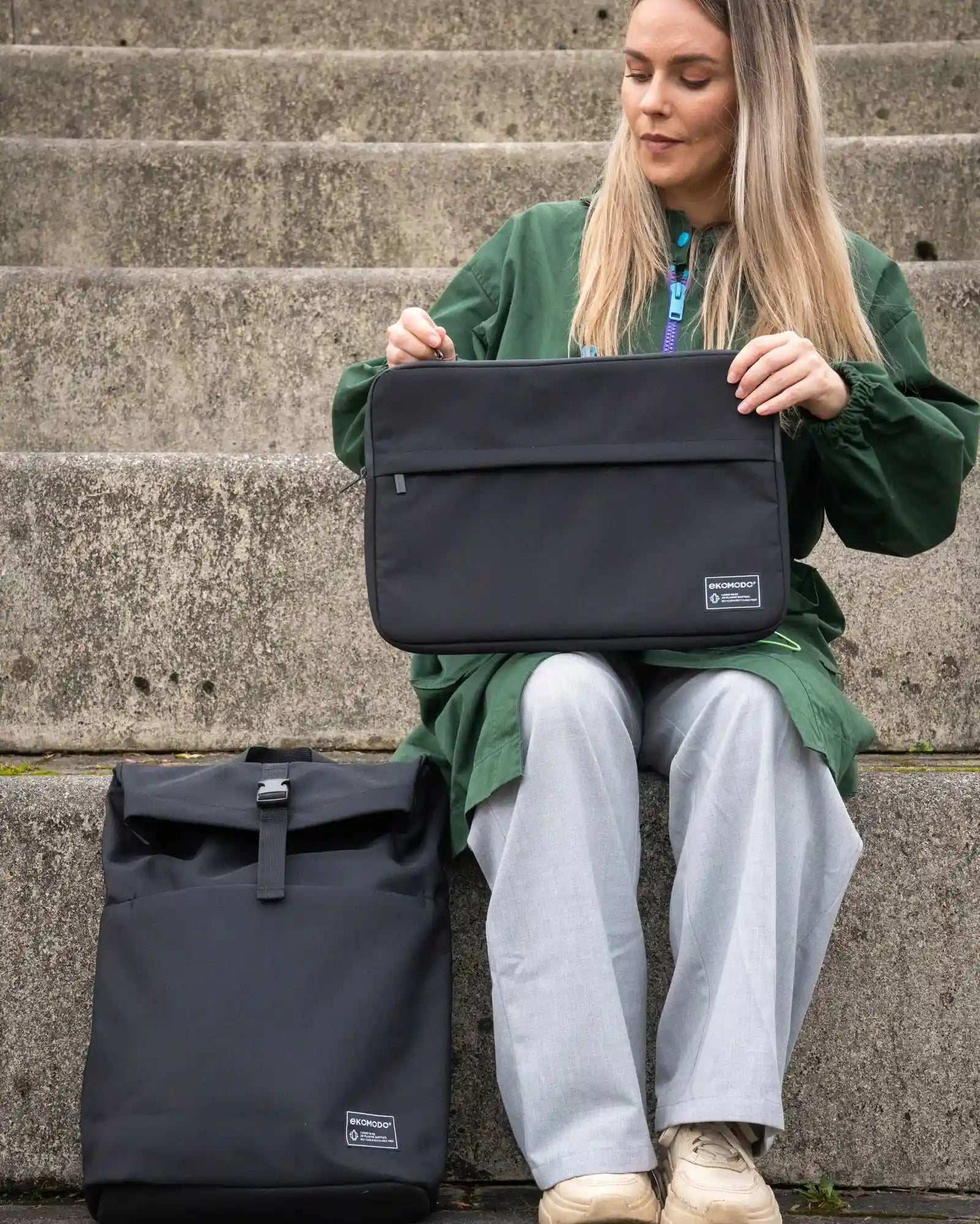 Etui na laptopa z poliestru z recyklingu Ekomodo Lehor 13" z haftem - 5