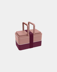 Lunchbox 2 komory Goodjour z plastiku z recyklingu z nadrukiem - Śliwkowy-beżowy