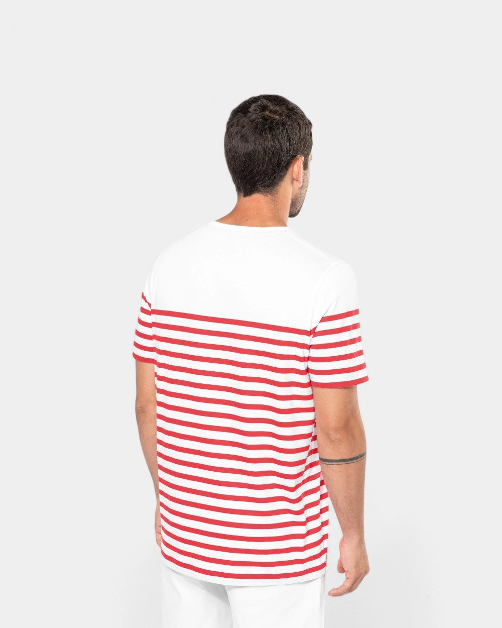 Męski T-shirt w paski z okrągłym dekoltem z nadrukiem - 3