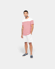 Męski T-shirt w paski z okrągłym dekoltem z nadrukiem - 2