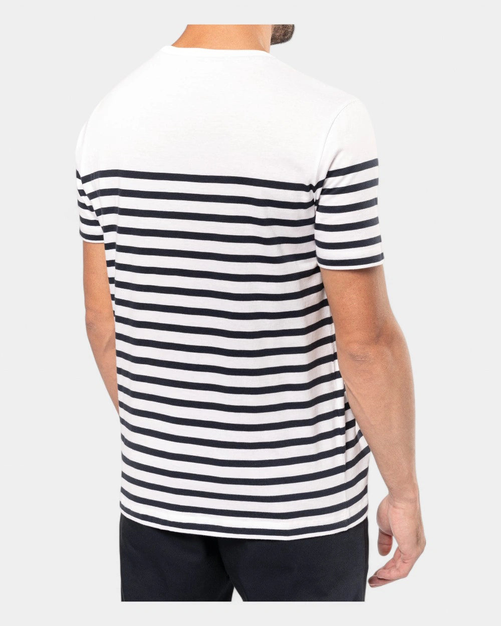 Męski T-shirt w paski z okrągłym dekoltem z nadrukiem - 5