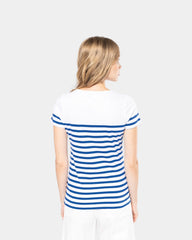 Damski T-shirt w paski z okrągłym dekoltem z nadrukiem - 3