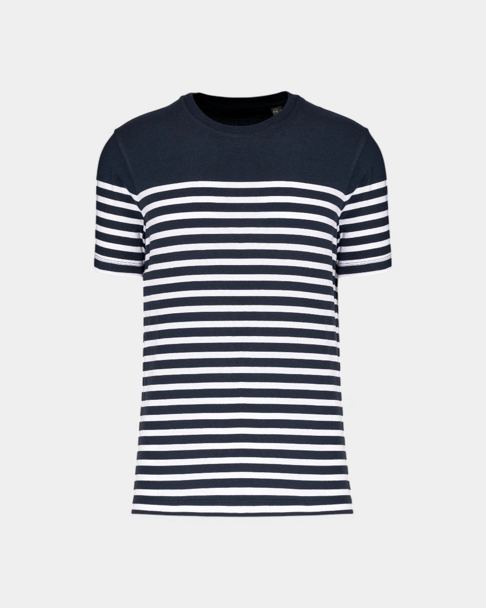 Męski T-shirt w paski z okrągłym dekoltem z nadrukiem - 6
