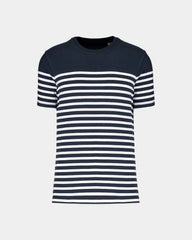Męski T-shirt w paski z okrągłym dekoltem z nadrukiem - 6