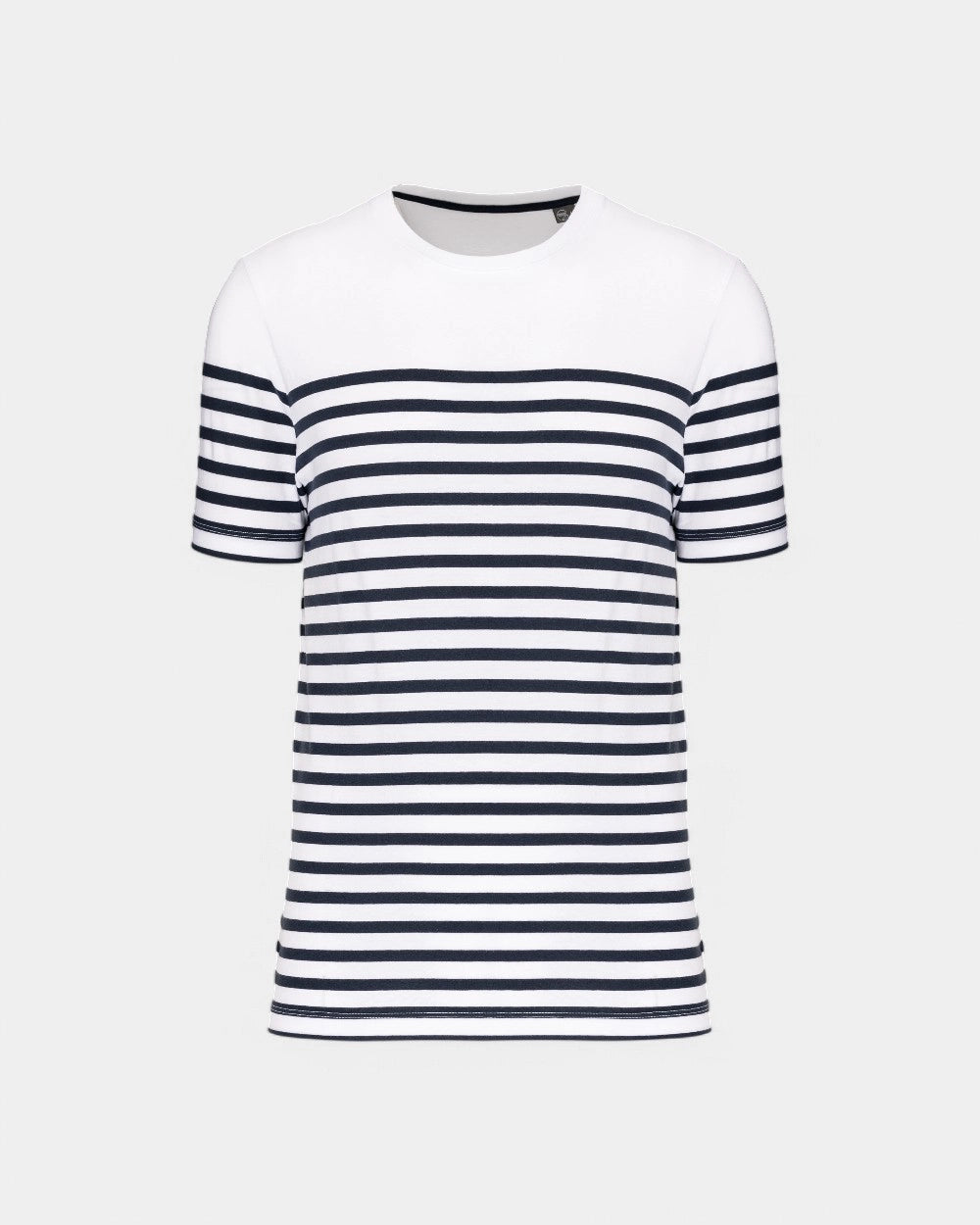 Męski T-shirt w paski z okrągłym dekoltem z nadrukiem - 7