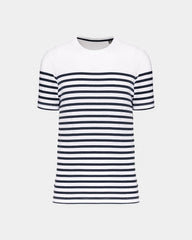 Męski T-shirt w paski z okrągłym dekoltem z nadrukiem - 7