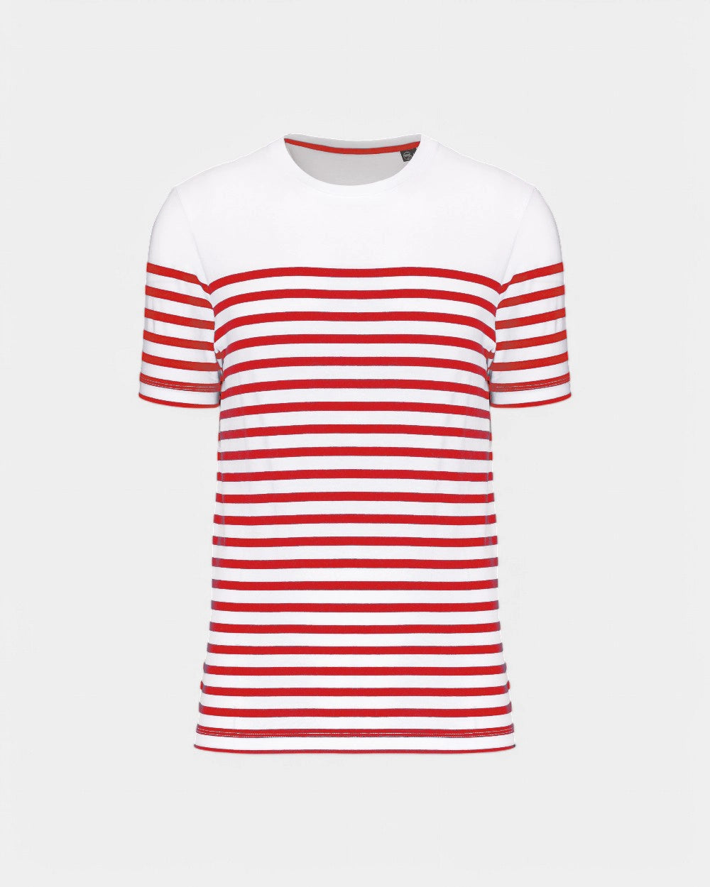 Męski T-shirt w paski z okrągłym dekoltem z nadrukiem - 8