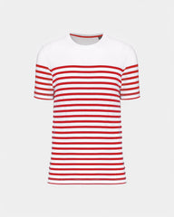 Męski T-shirt w paski z okrągłym dekoltem z nadrukiem - 8