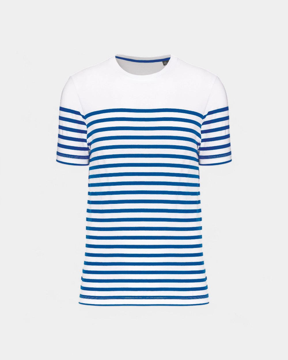 Męski T-shirt w paski z okrągłym dekoltem z nadrukiem - 9