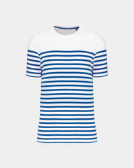 Męski T-shirt w paski z okrągłym dekoltem z nadrukiem - 9