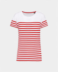 Damski T-shirt w paski z okrągłym dekoltem z nadrukiem - 10