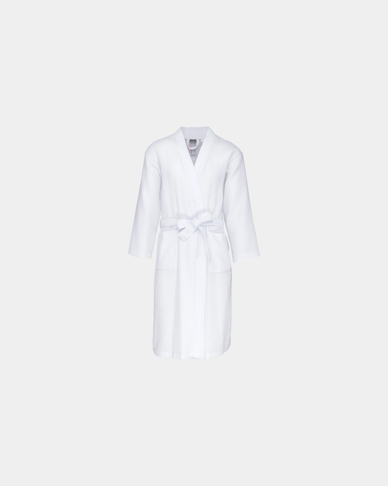 Szlafrok kimono z bawełny o splocie plaster miodu z nadrukiem - Biały