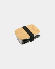 Lunchbox ze stali nierdzewnej z pokrywką z bambusa 0,9 l z nadrukiem - Srebrny