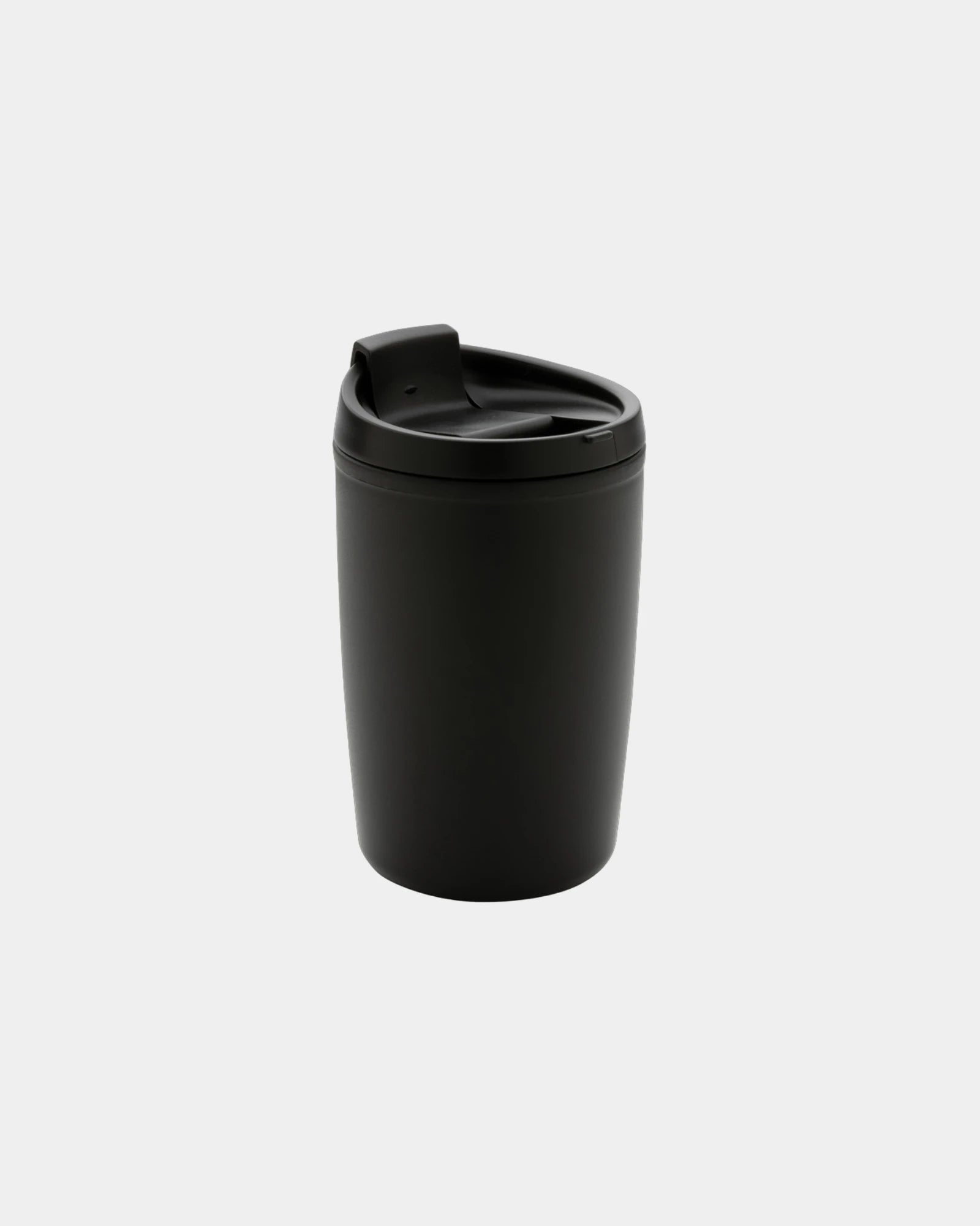 Kubek z PP z recyklingu GRS 300 ml z wieczkiem z nadrukiem - Czarny