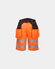 Bermudy robocze PW3 Hi-Vis z licznymi kieszeniami z nadrukiem - Pomarańczowy