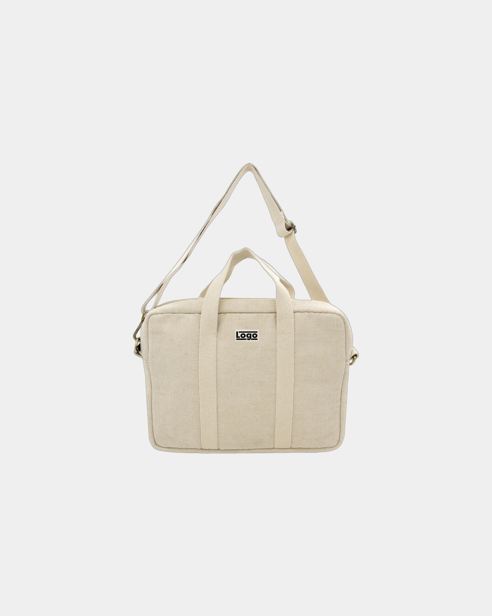 Torba na laptopa z bawełny organicznej Hindbag Luis z nadrukiem - Jutowy
