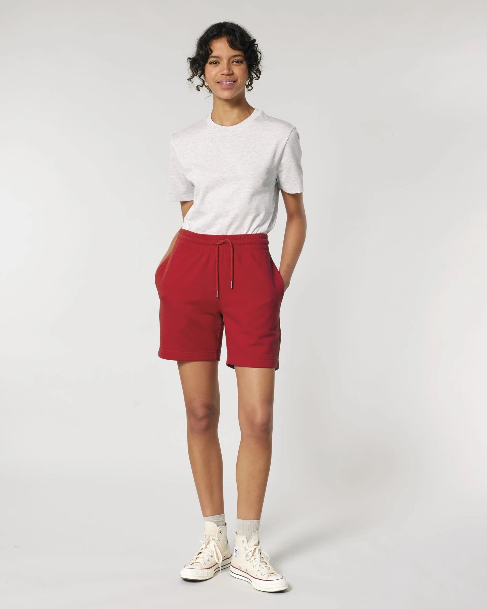 Spodenki dresowe unisex z bawełny organicznej Stanley/Stella Trainer 2.0 z nadrukiem - Czerwony
