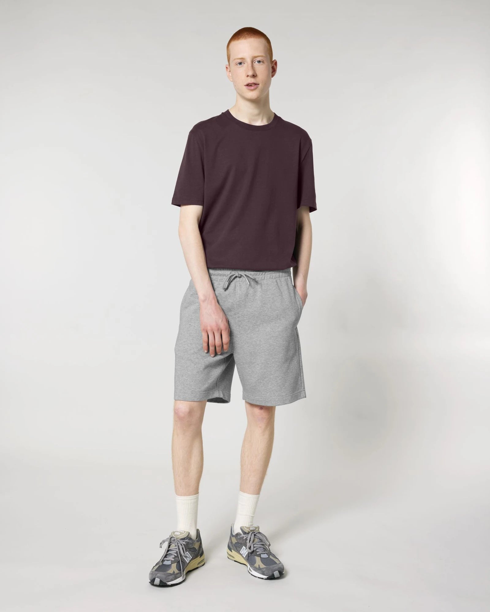 Spodenki dresowe unisex z bawełny organicznej Stanley/Stella Trainer 2.0 z nadrukiem - Szary melanż