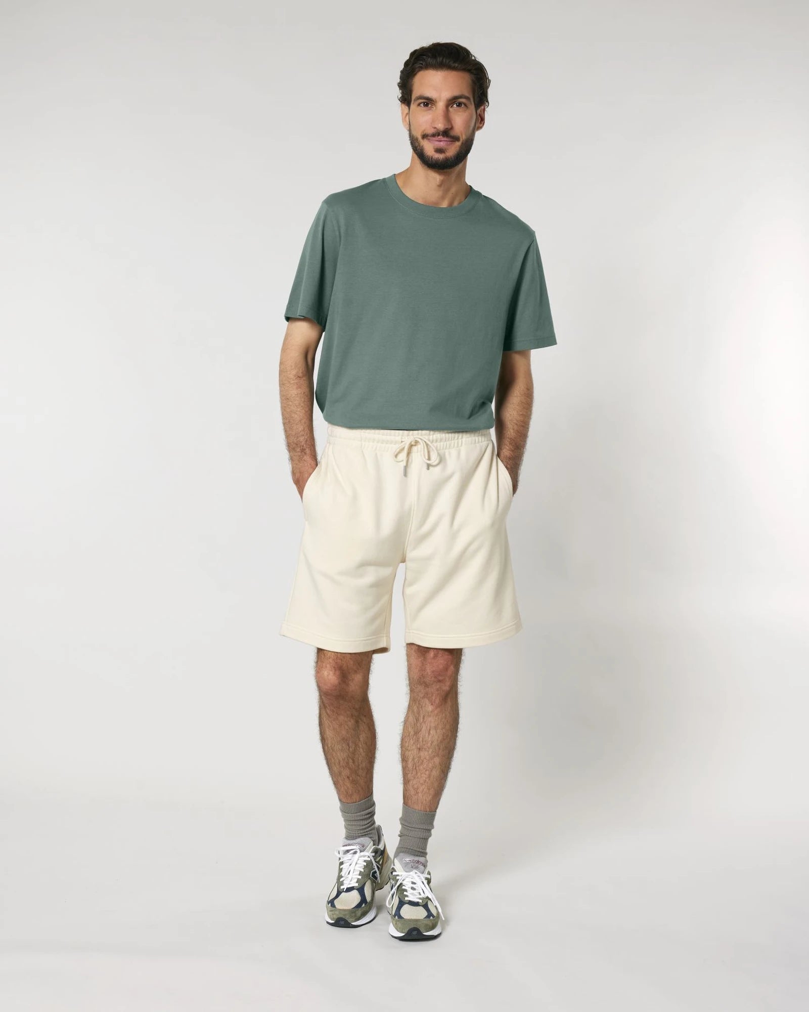 Spodenki dresowe unisex z bawełny organicznej Stanley/Stella Trainer 2.0 z nadrukiem - Naturalny surowy
