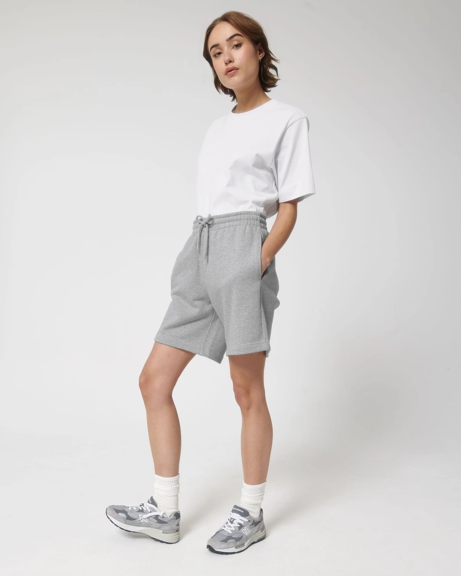 Szorty dresowe unisex z bawełny organicznej Stanley/Stella Boarder z nadrukiem - Szary melanż