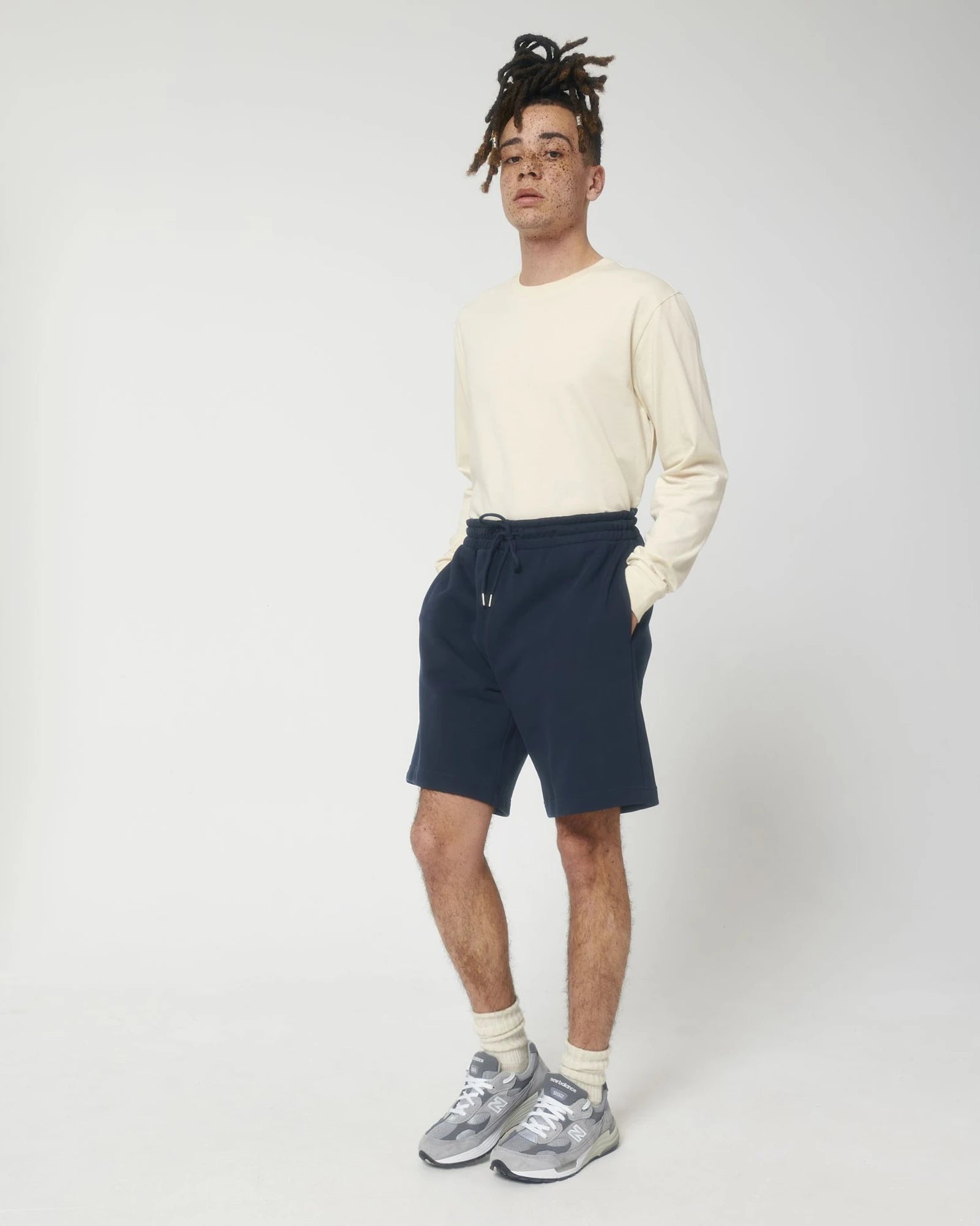 Szorty dresowe unisex z bawełny organicznej Stanley/Stella Boarder z nadrukiem - Granatowy