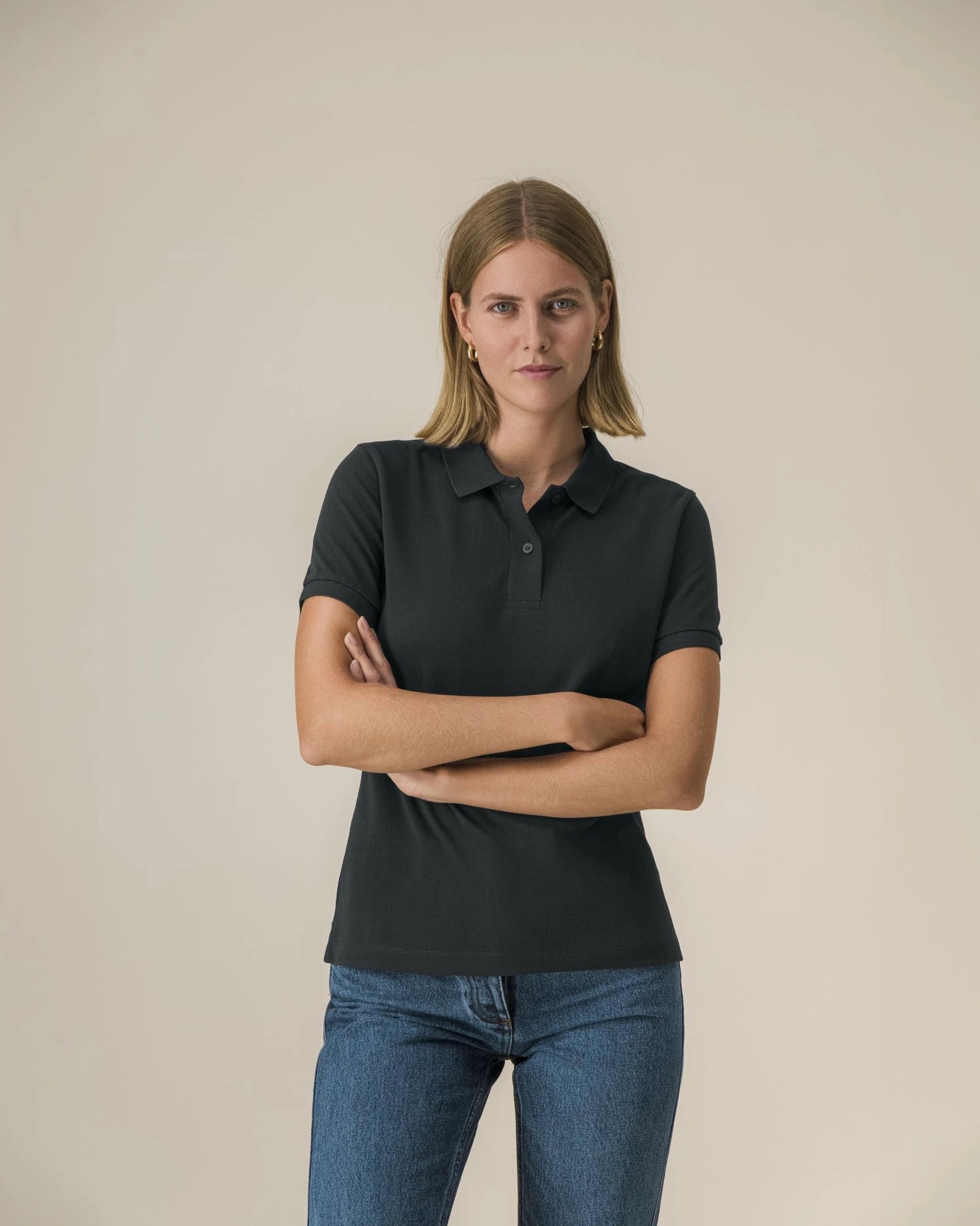 Polo damskie z bawełny organicznej Stanley/Stella Coaster z nadrukiem - Czarny