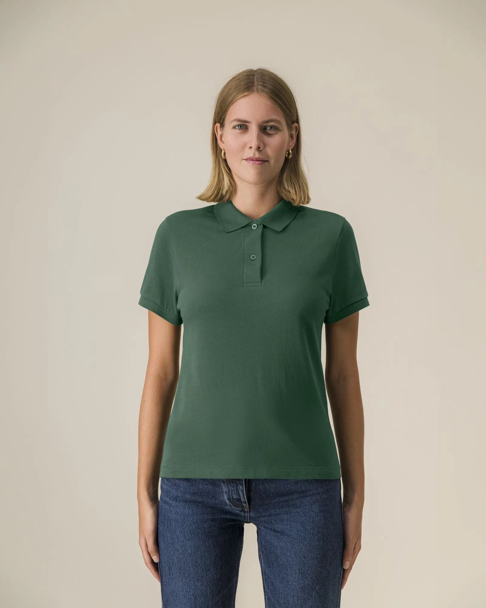 Polo damskie z bawełny organicznej Stanley/Stella Coaster z nadrukiem - Butelkowa zieleń