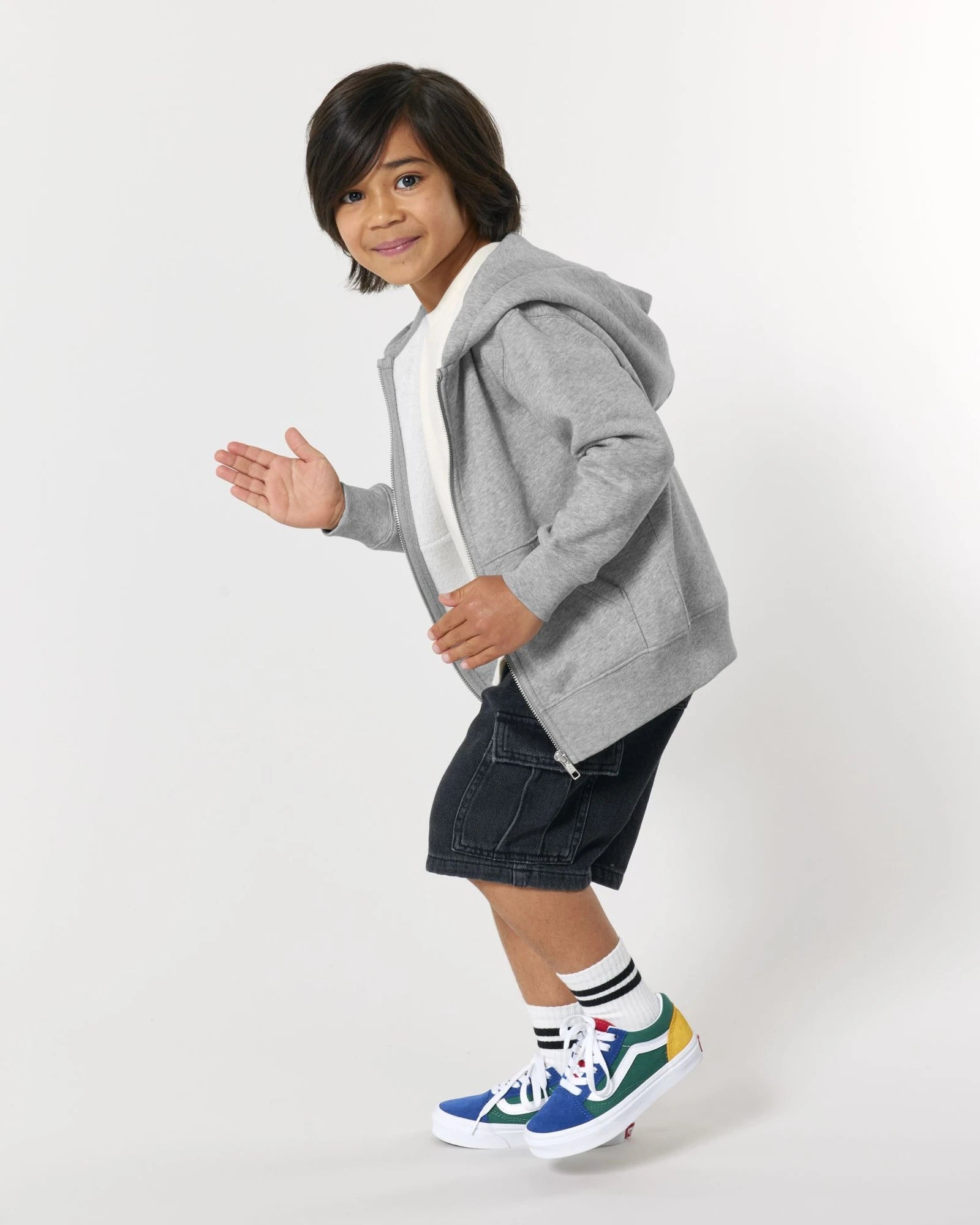 Bluza z kapturem dziecięca rozpinana Stanley/Stella Mini Cultivator z nadrukiem - Szary melanż