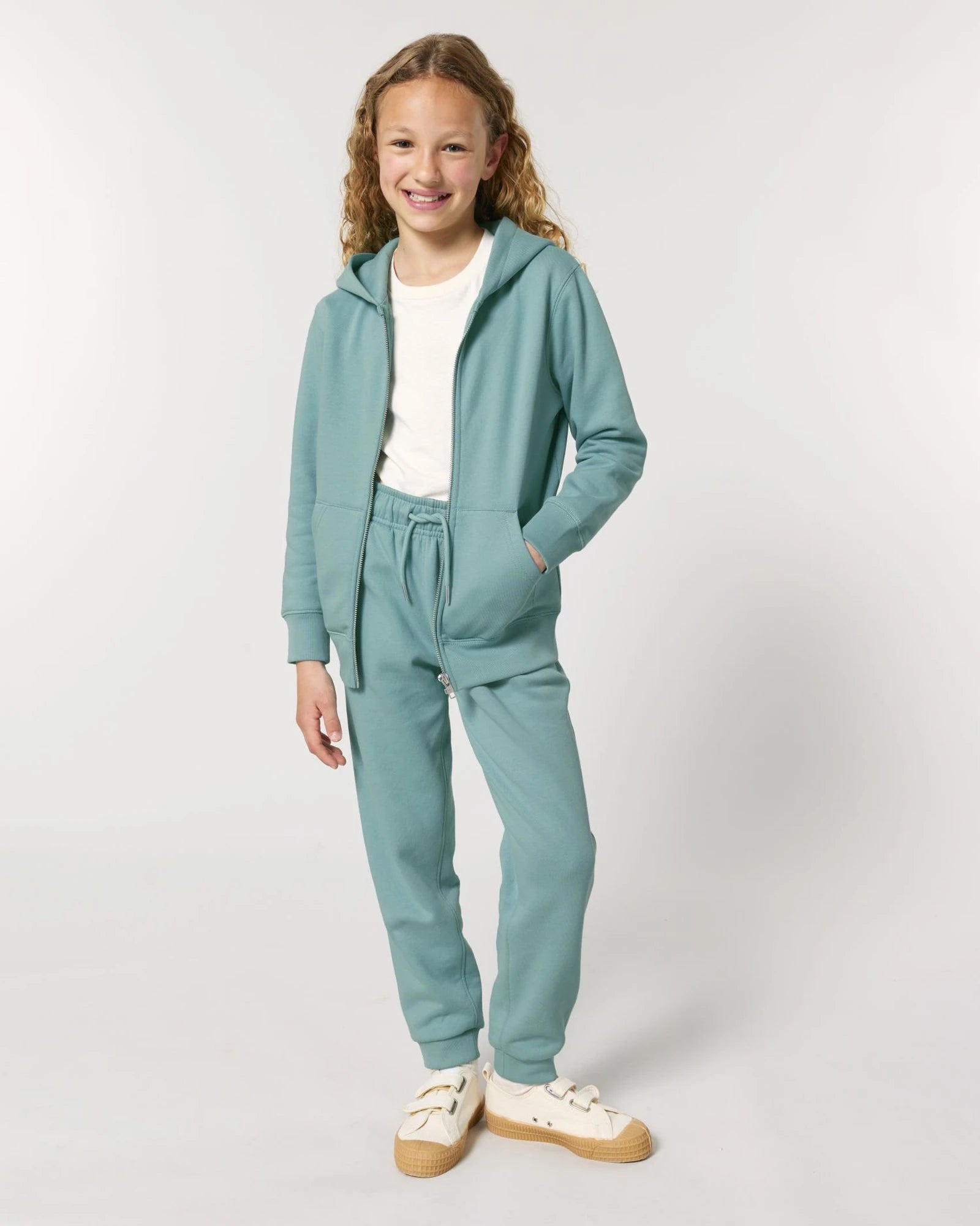 Bluza z kapturem dziecięca rozpinana Stanley/Stella Mini Cultivator z nadrukiem - Wzór Monstera w kolorze morskiej zieleni