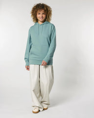 Bluza z kapturem unisex z bawełny organicznej Stanley/Stella z nadrukiem - Wzór Monstera w kolorze morskiej zieleni