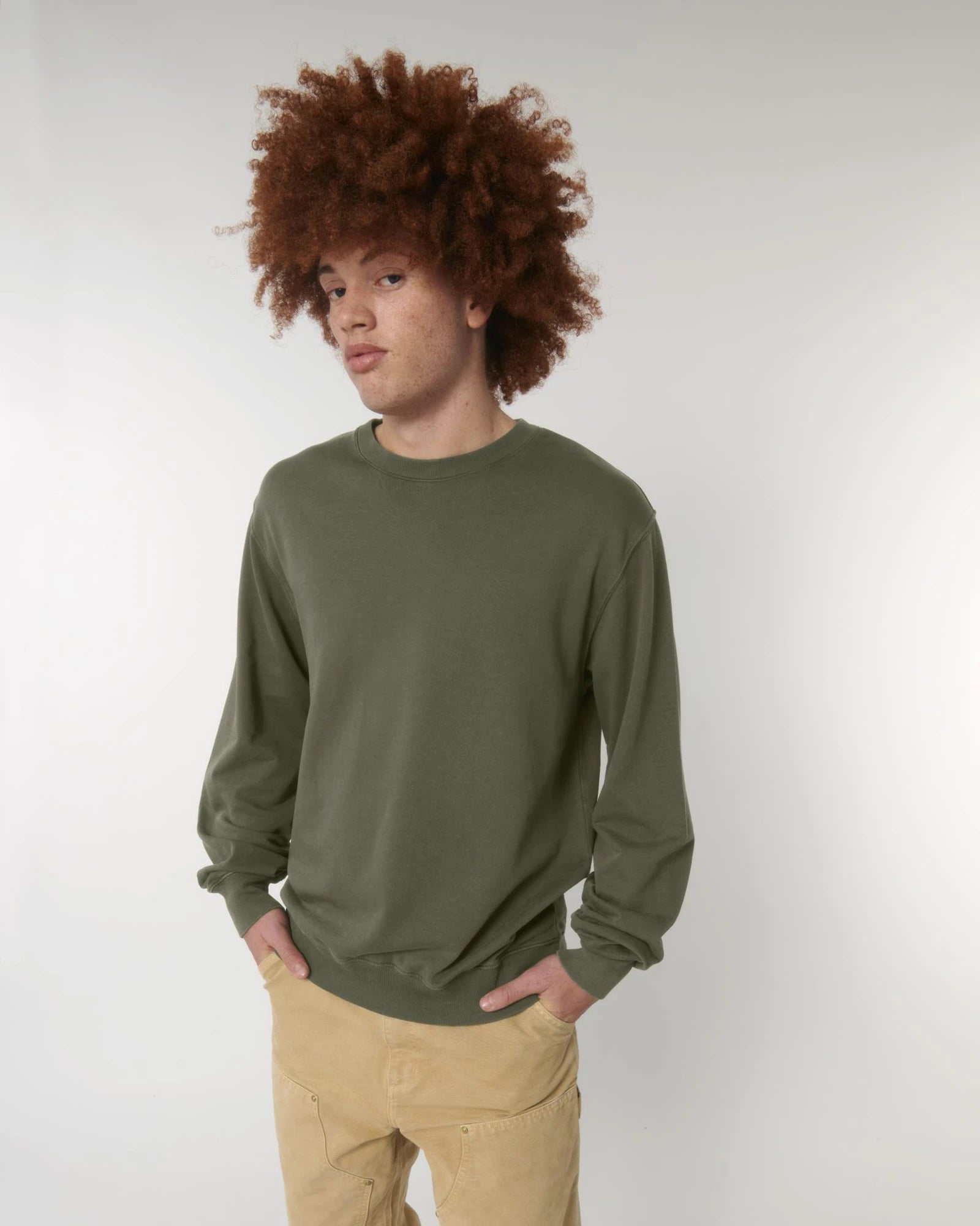Bluza unisex z bawełny organicznej Stanley/Stella Matcher z nadrukiem - Farbowany khaki