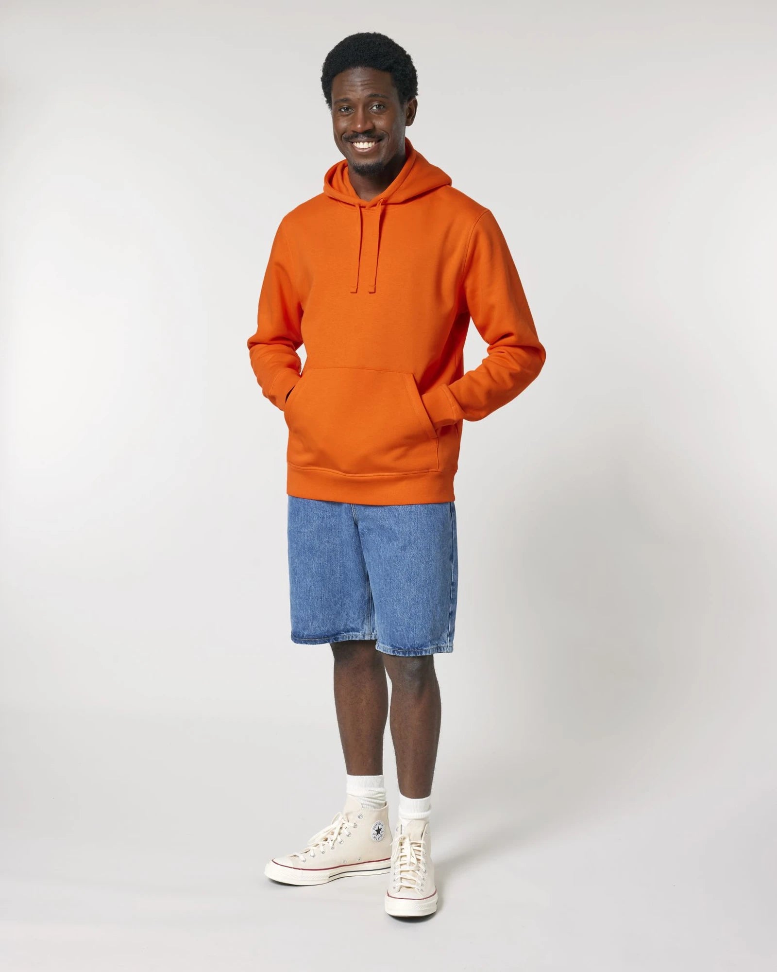 Bluza z kapturem unisex z bawełny organicznej Stanley/Stella Drummer z nadrukiem - Jaskrawy pomarańczowy