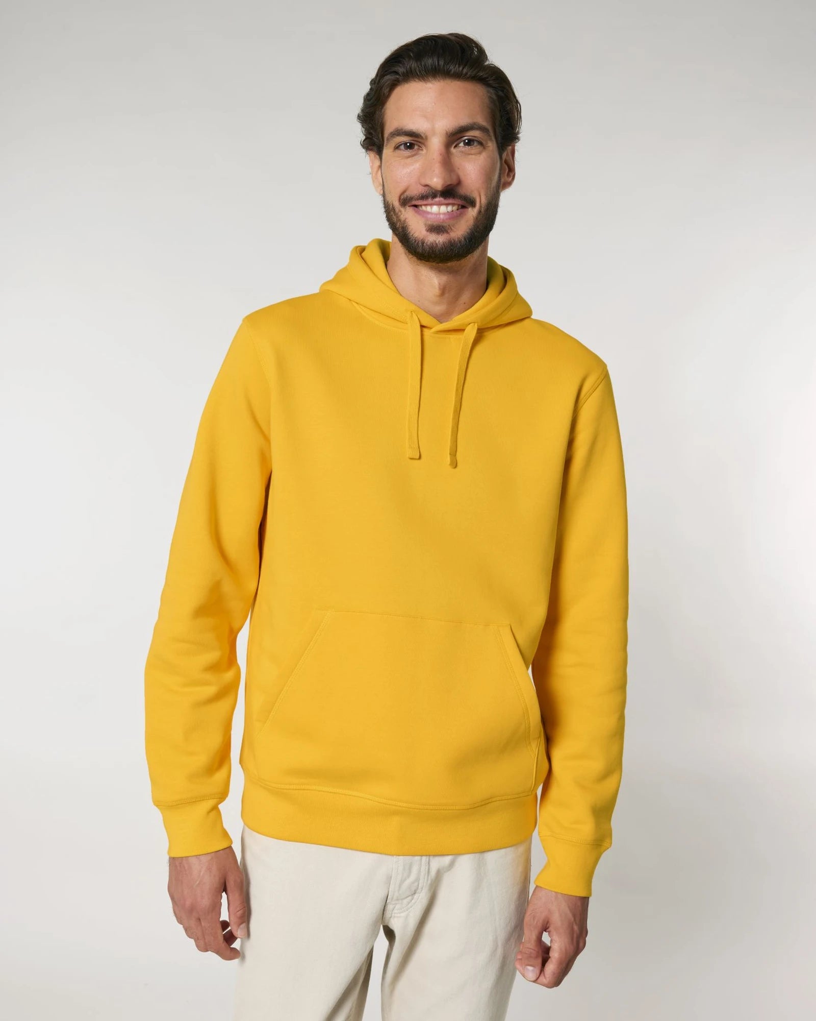 Bluza z kapturem unisex z bawełny organicznej Stanley/Stella Drummer z nadrukiem - Intensywny żółty