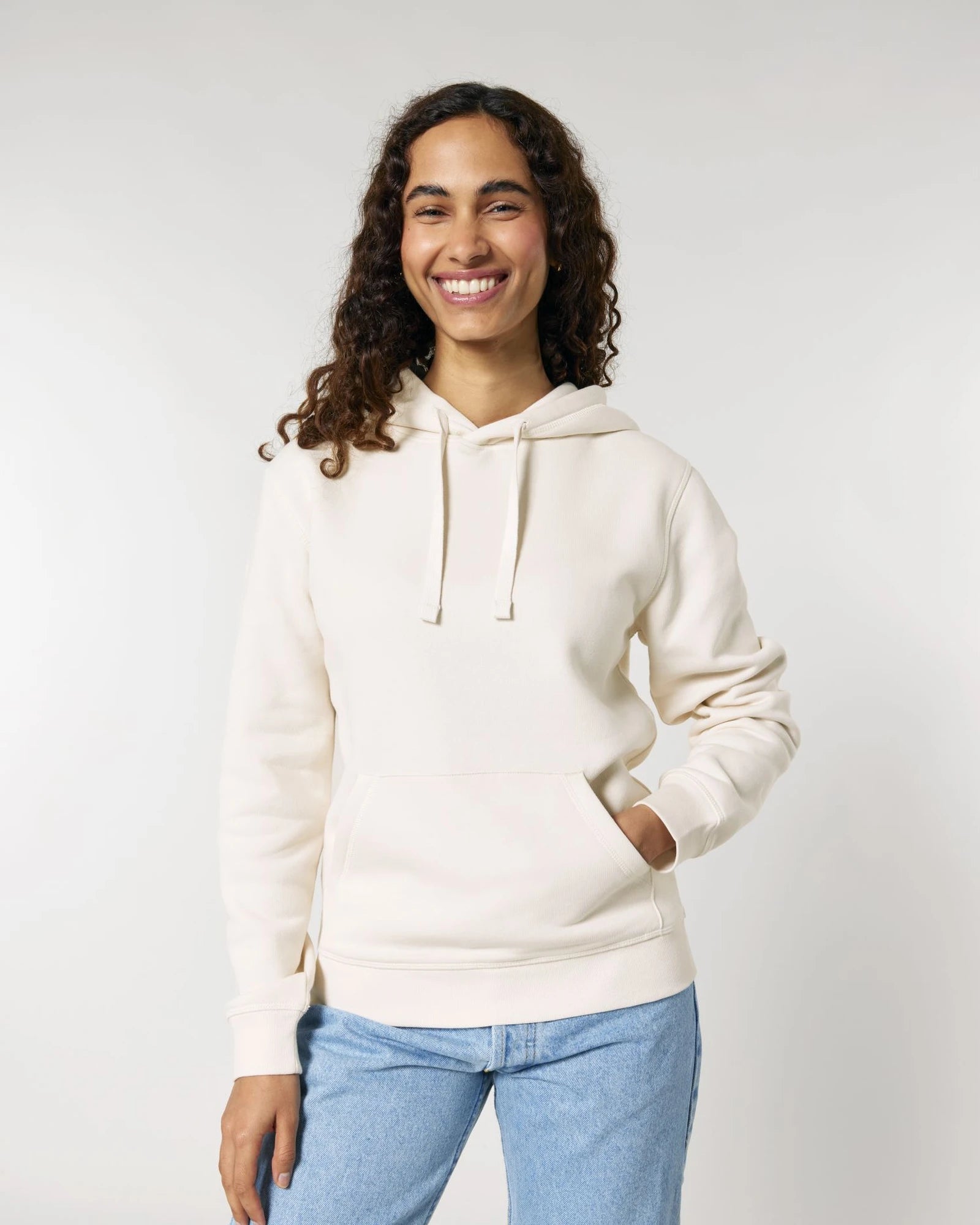 Bluza z kapturem unisex z bawełny organicznej Stanley/Stella Drummer z nadrukiem - Złamana biel