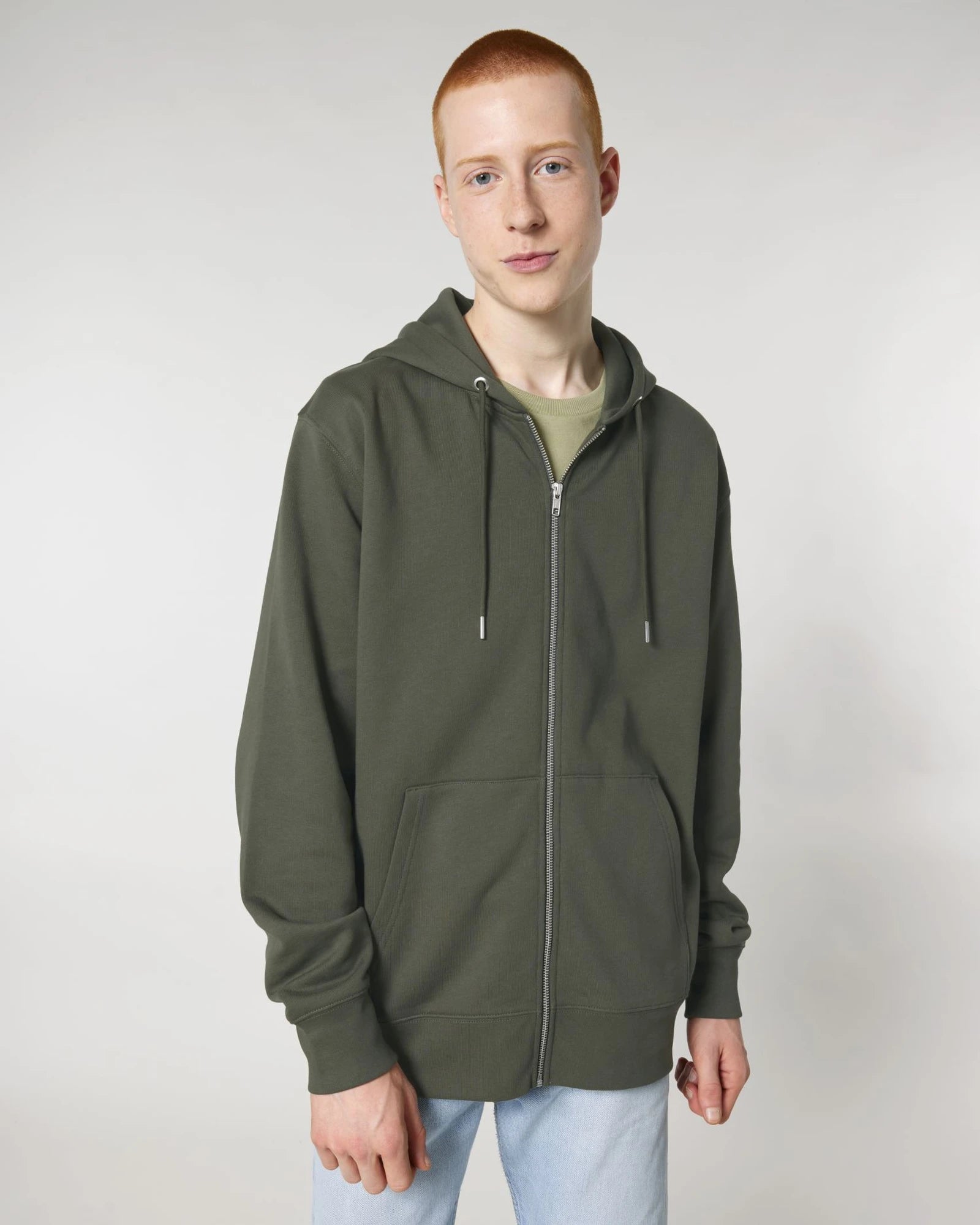 Bluza z kapturem rozpinana z bawełny organicznej Cultivator 2.0 z nadrukiem - Khaki