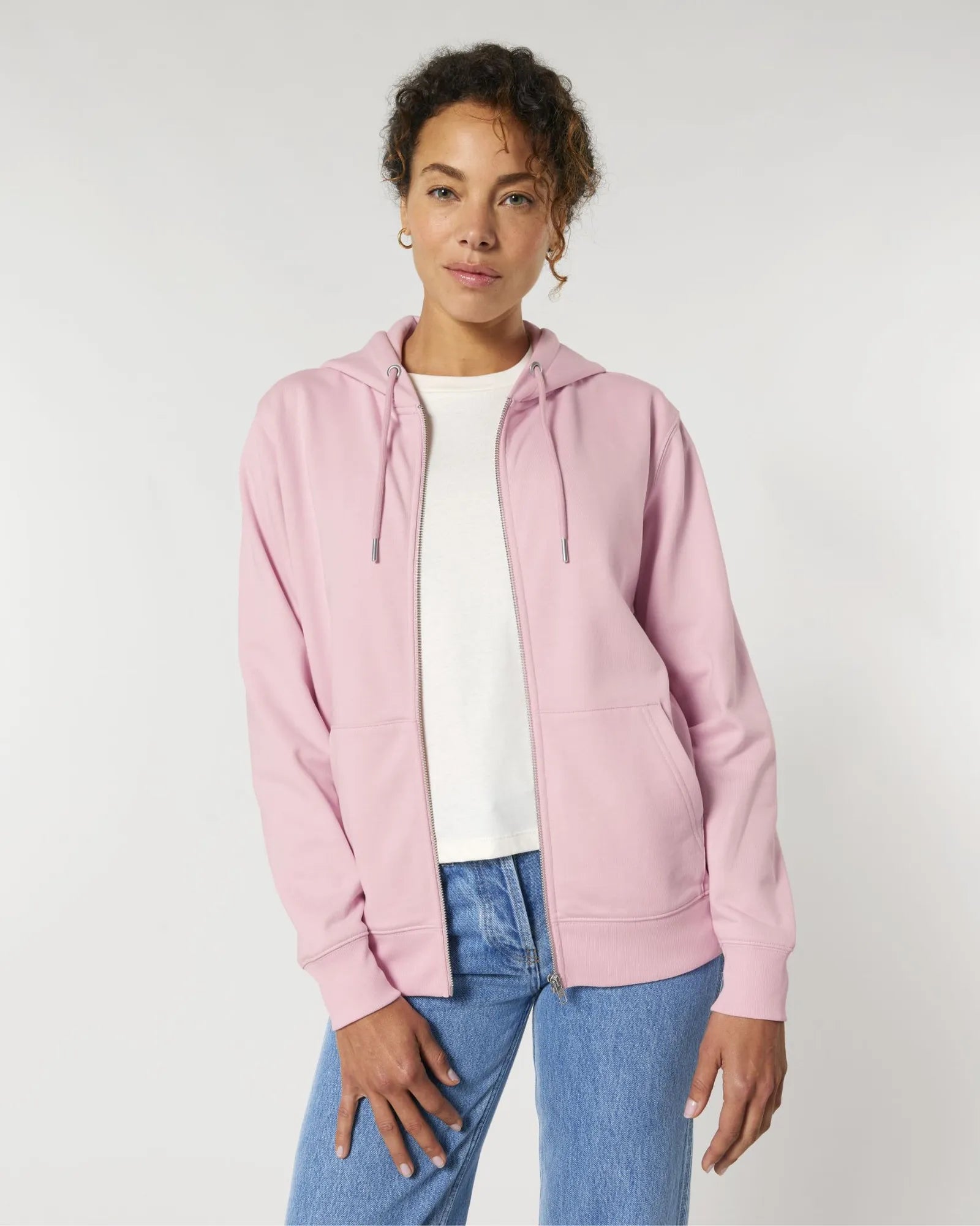 Bluza z kapturem rozpinana z bawełny organicznej Cultivator 2.0 z nadrukiem - Bawełniany róż