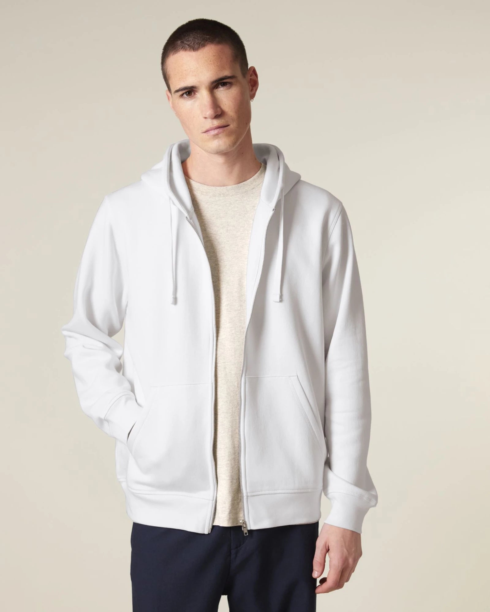 Bluza z kapturem rozpinana unisex Stanley/Stella Mixer z nadrukiem - Biały