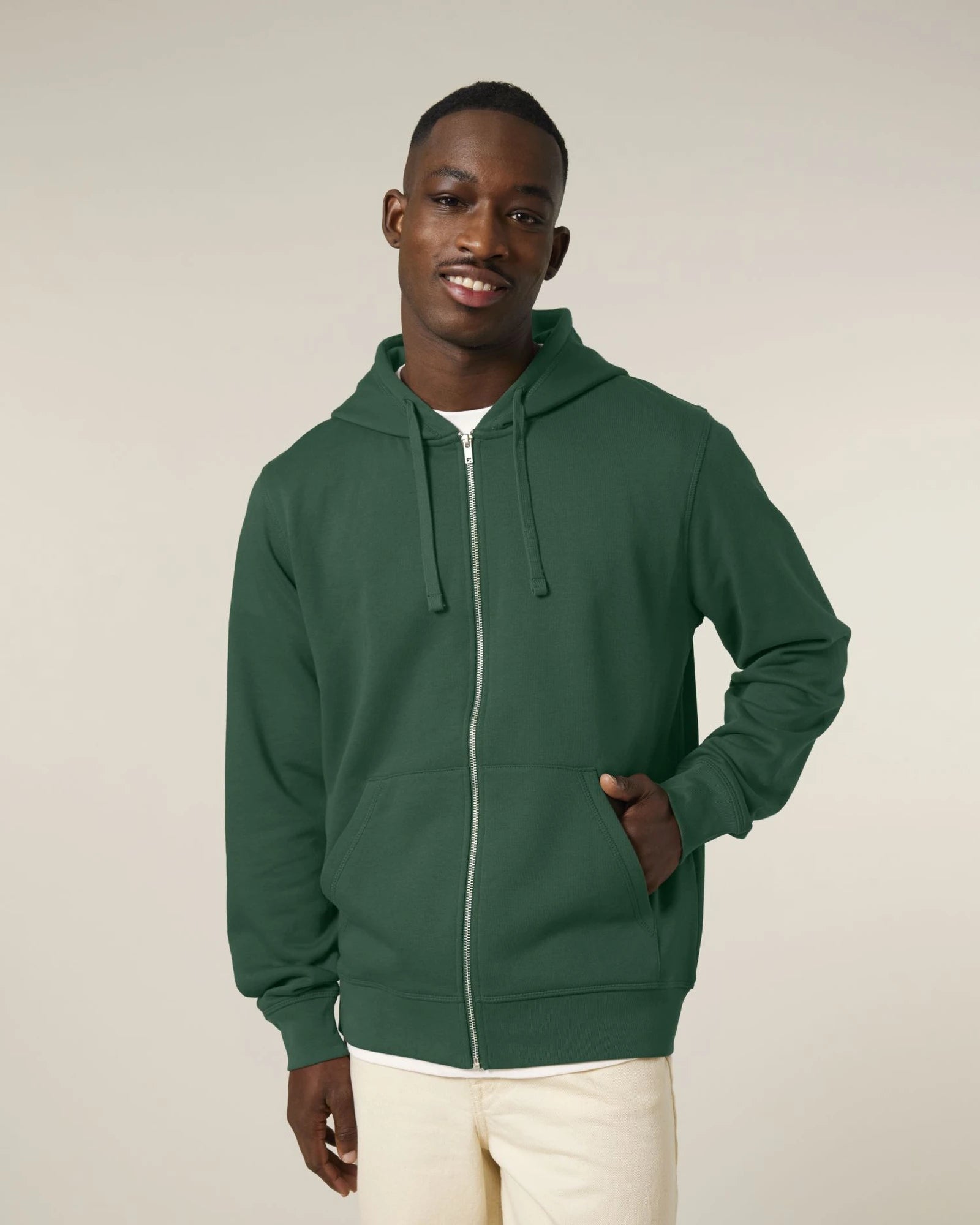 Bluza z kapturem rozpinana unisex Stanley/Stella Mixer z nadrukiem - Butelkowa zieleń